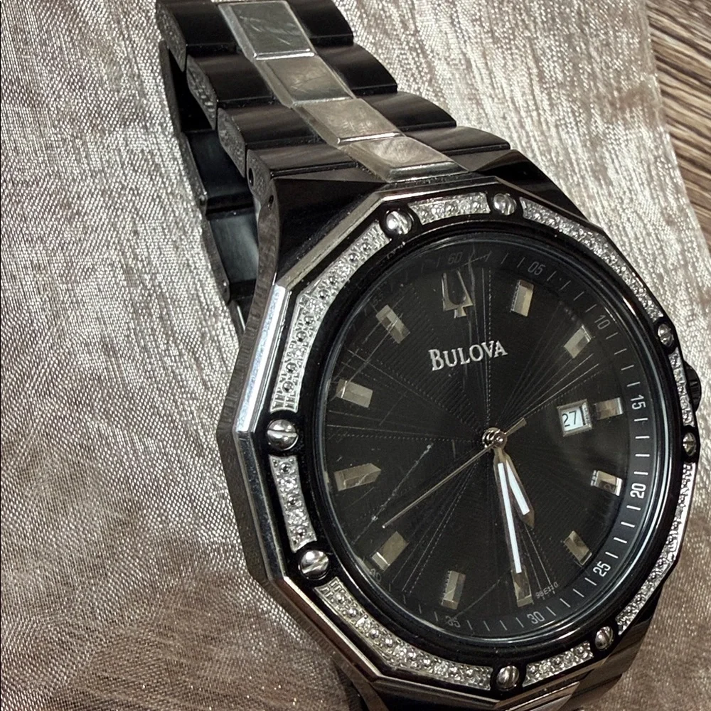 Bulova Men's Black Ion Diamond Watch, model 98E110